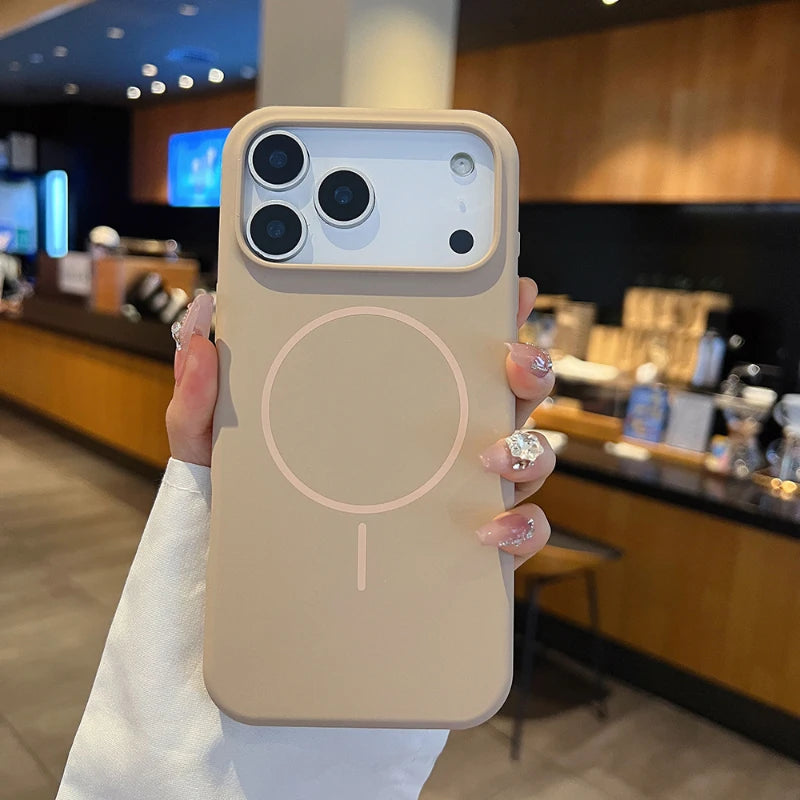 For Magsafe Magnetic Wireless Charging Luxury Solid Color Liquid Silicone Phone Case For iPhone 17 Pro Max Air Bumper Back Cover