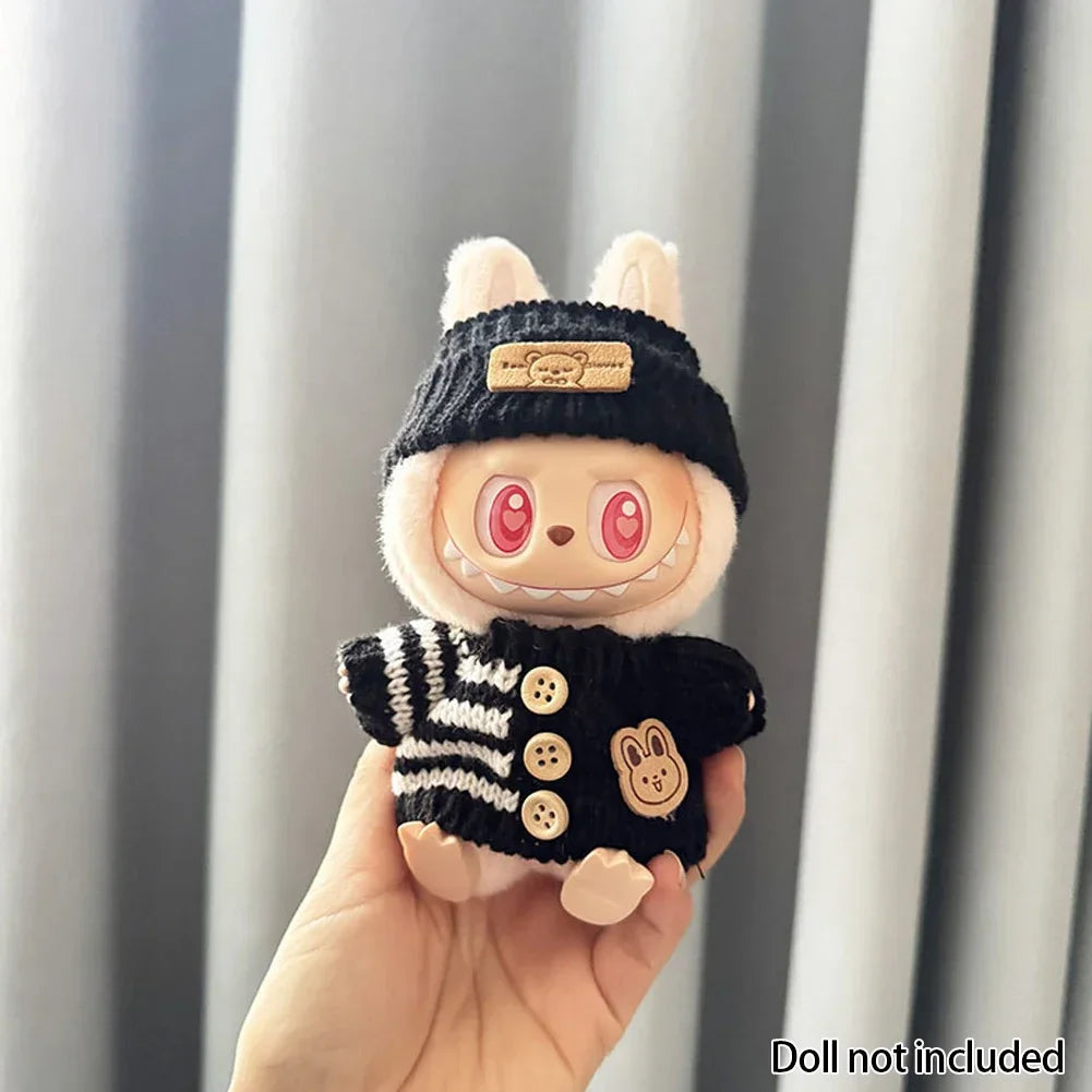For 15-17 cm v1v2 Labubu Clothes outfit Labubu Sitting Party Bear Label Scarf Hat Bag Dolls Accessories Cute Decoration