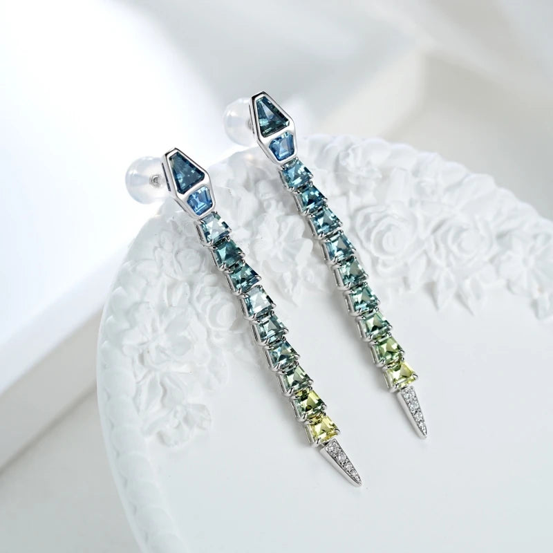 BELLUX Fine Customized Jewelry Collection 18k Gold Material Set with Natural Colored Gemstones Blue Green Snake Earrings