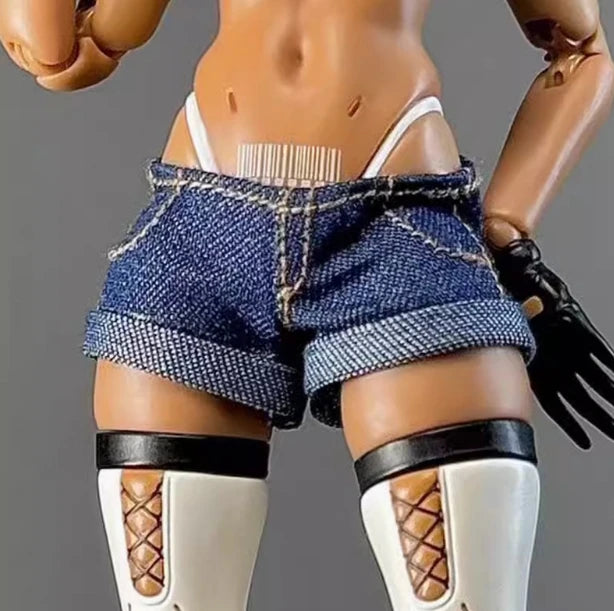 1/12 Мащабна женска войнишка, ежедневна широка бяла тениска, мини горещи шорти, къдрави къси панталони за 6" OB BJD екшън фигурка, модел на тяло