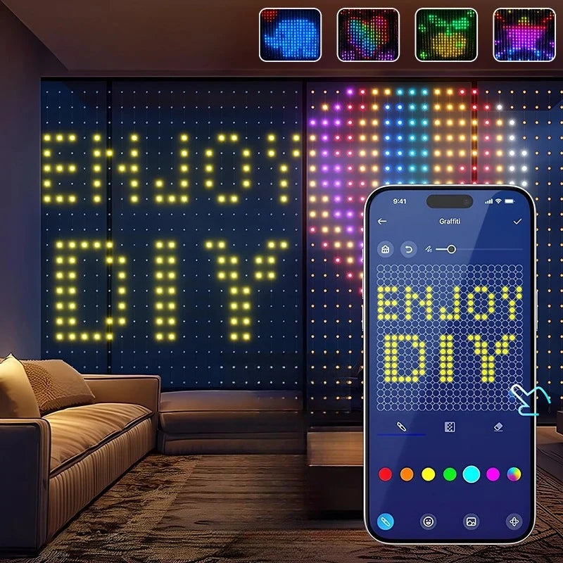 400LEDs Smart Curtain String Light Bluetooth APP Control Christmas Fairy Light DIY Picture Display Garland  Party Wedding Decor