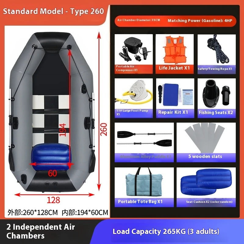 XMWL Kajak Hartboot Gummiboot Verdicktes Angelboot Sturmboot Aufblasbares Faltbares Luftkissenfahrzeug Pannensicher Solide und Langlebig