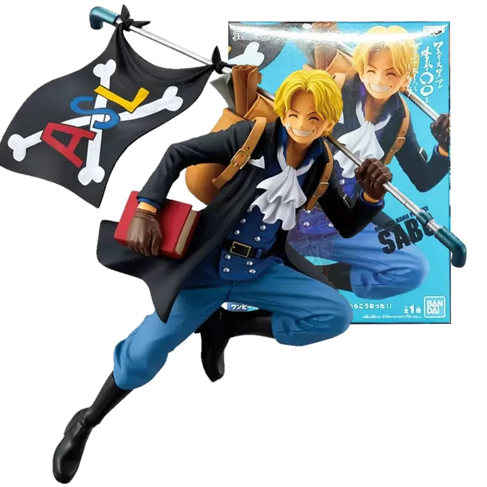 18CM Sabo Figure Anime ONE PIECE Cute Run Anti-Flag Three Brothers Desktop Golf Artwork Model Toy Gift Collection Ornaments PVC
