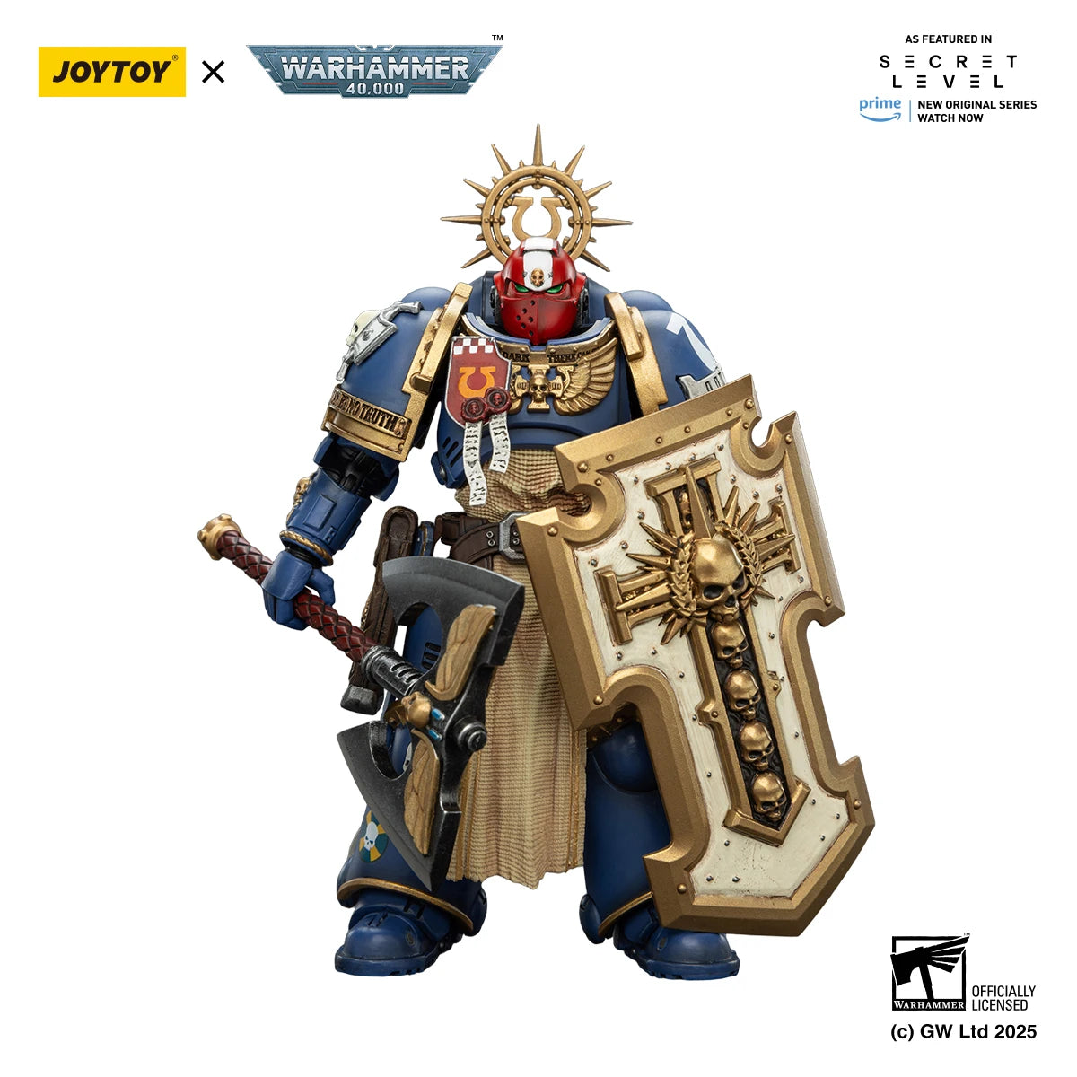 JOYTOY Warhammer 40k 1/18 Action Figures Ultramarines Metaurus with Power Axe Stormshield and Plasma Pistol Model Toys