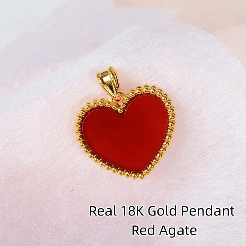 Halskette mit Herzanhänger aus echtem 18 Karat Gold, echter AU750-Anhänger aus natürlichem rotem Achat, schlichter, modischer, edler Schmuck, Geschenk für Frauen