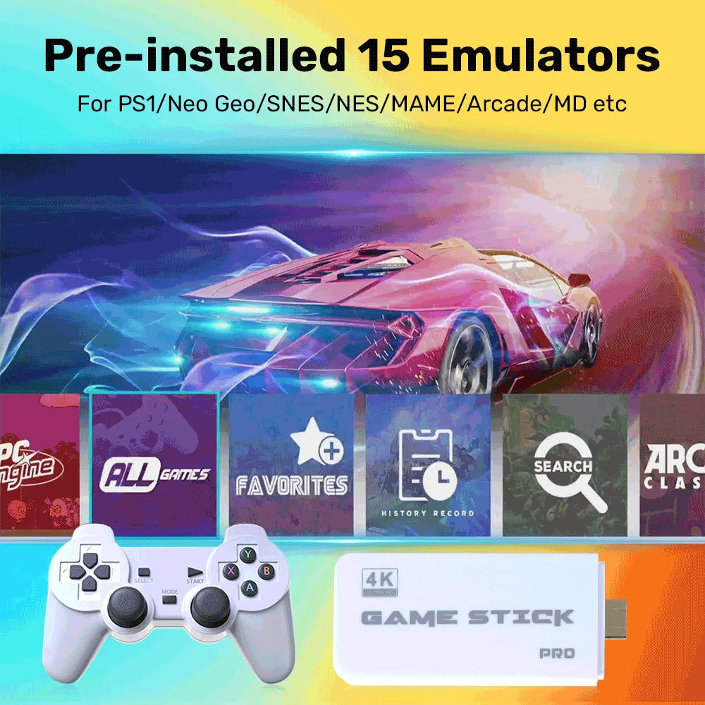 M15 Game Stick Mini TV Handheld Game Console 64G 30000+Retro Game HD Output for PS1/ARCADE/SNES/MAME/NEO GEO Wireless Controller
