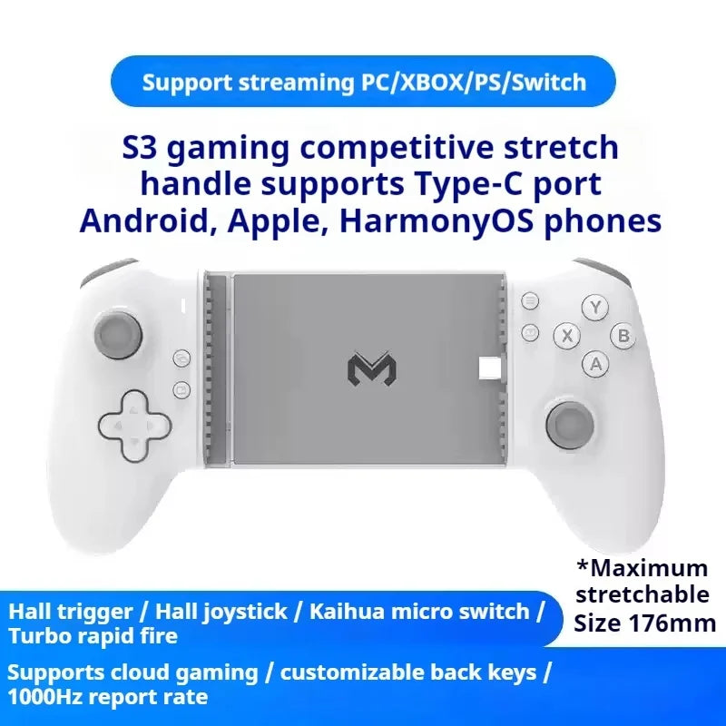 MEMO S3 Mobile Game Controller Heatsink Ergonomic 1000Hz Return Rate Hall Linear Trigger Dualmode Endurance Kaihua Micro Motion