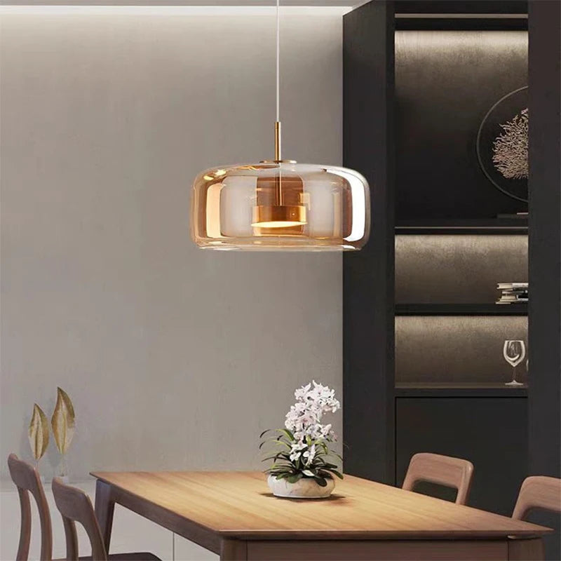 Modern LED Pendant Light Glass Smoke Gray Amber 15/26/38cm Dinner Table Hotel Lobby Bedroom Interior Lamp Home Fixture Decoratio