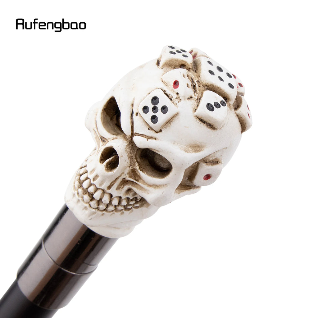 White Resin Dice Skull Head Walking Cane Fashion Decorative Steel Stick Gentleman Elegant Cosplay Cane Knob Crosier 93cm