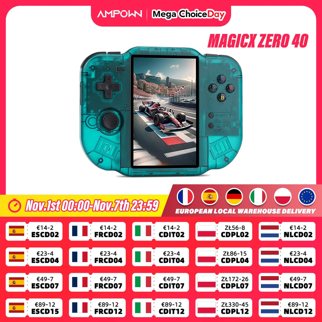 AMPOWN ZERO 40 Handheld Game Console 4'' IPS Multi-touch Screen Android A133P Magicx Zero40 WiFi Support Vibration Motor for NDS