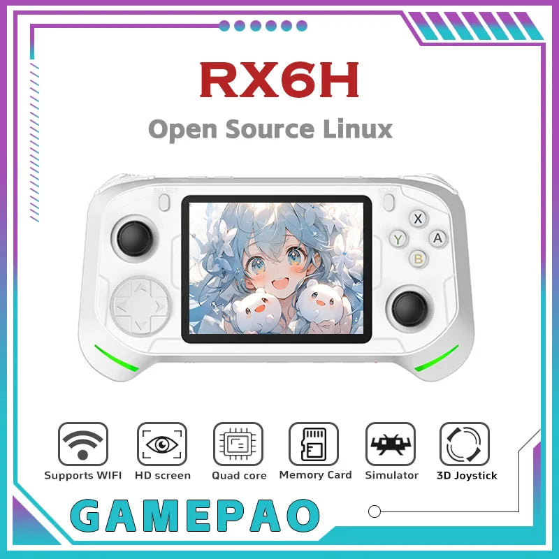 Neue RX6H Open Source Retro Handheld-Videospielkonsole mit 3,5-Zoll-IPS-Bildschirm, tragbarem Linux-System und 128 GB Spielespeicher