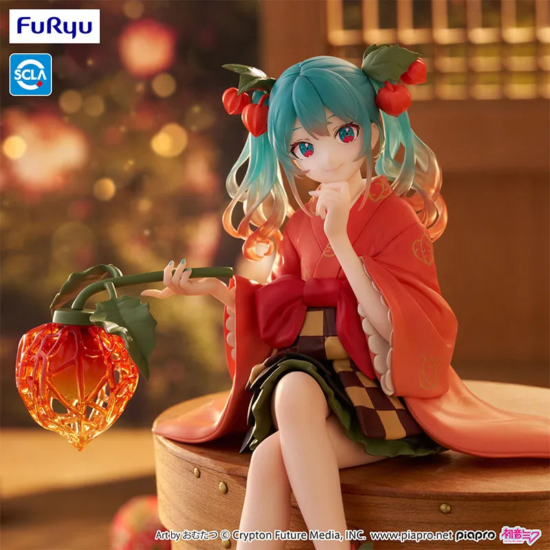 Furyu New Original Cartoon Figure - Hatsune Miku Noodle Stopper Flower Fairy Winter Cherry PVC Model Collection Doll Toy Gift