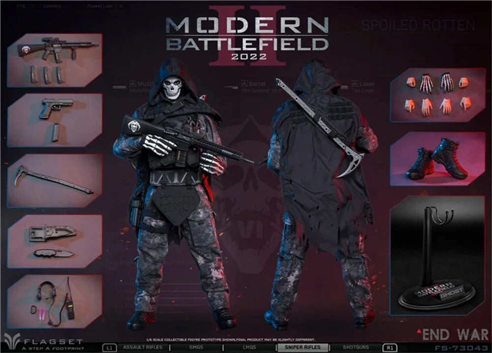 1/6th Flagset FS 73043 Modern Soldier War Series Ghost Full Set Moveable Action Figure About 12" For Fans Collect about 12"