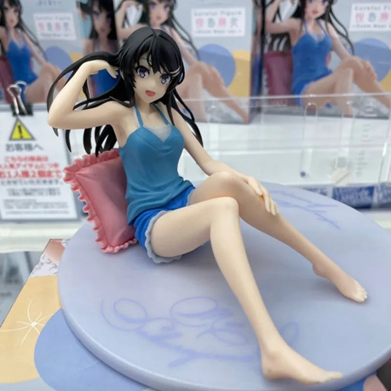 9CM Anime Figur Sakurajima Mai Blaue Hosenträger Shorts Loungewear Sitzend PVC Boxed Modell Sammlung Geschenk Ornament Dekoration
