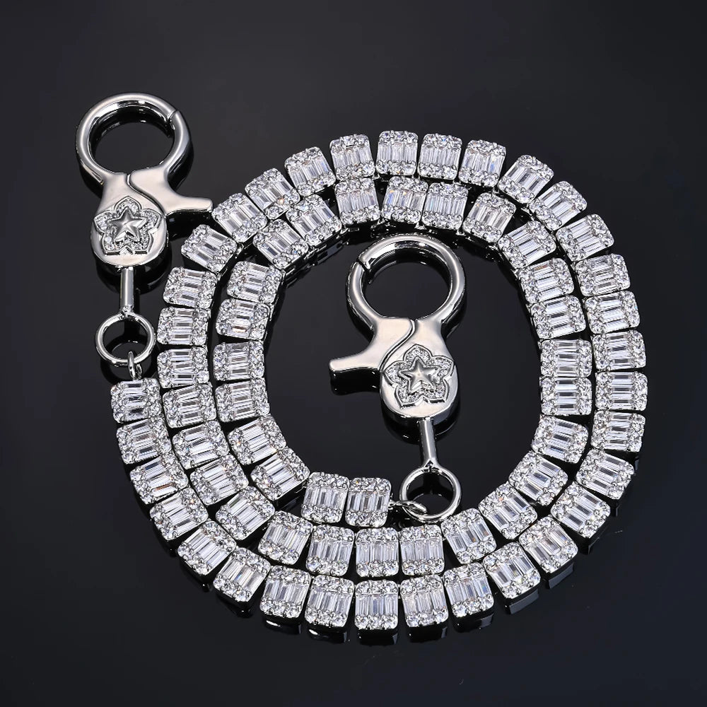 HHIOK New Rectangular Tennis Chain 5A Brass Inlaid Zircon Iced Keychain Hip Hop Rock Style Men's and Women's Jewelry Necklace