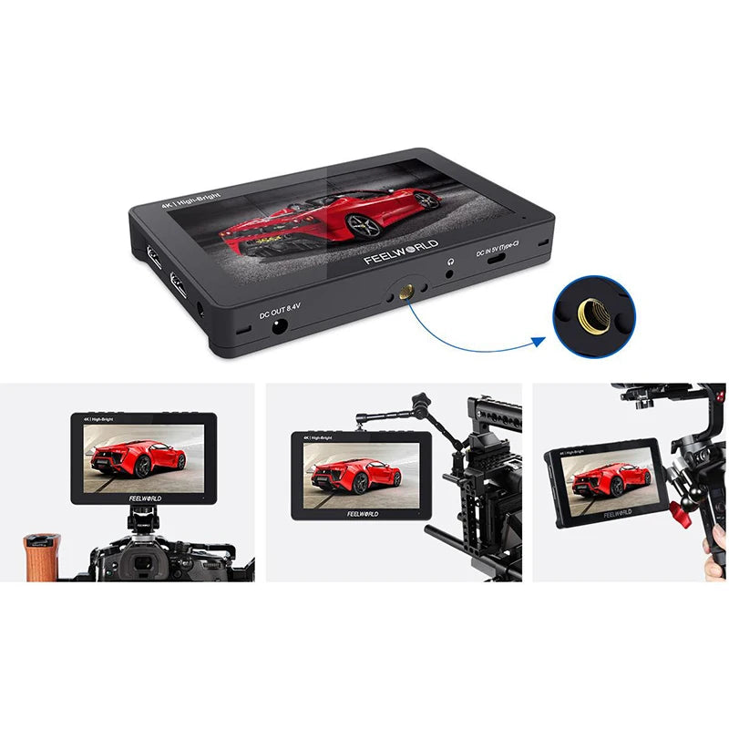 FEELWORLD F5 PROX 5,5 Zoll 1600nit High Bright Touchscreen DSLR-Kamera-Feldmonitor 4K HDMI F970 Installations- und Stromversorgungskit