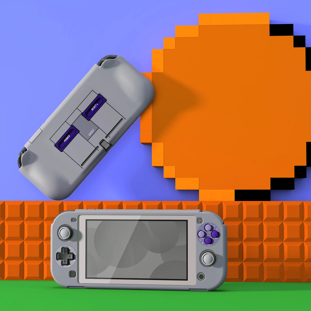 PlayVital ZealProtect Ergonomic Protective Case for NS Switch Lite W/Screen Protector & Thumb Grips - Classics SNES Style
