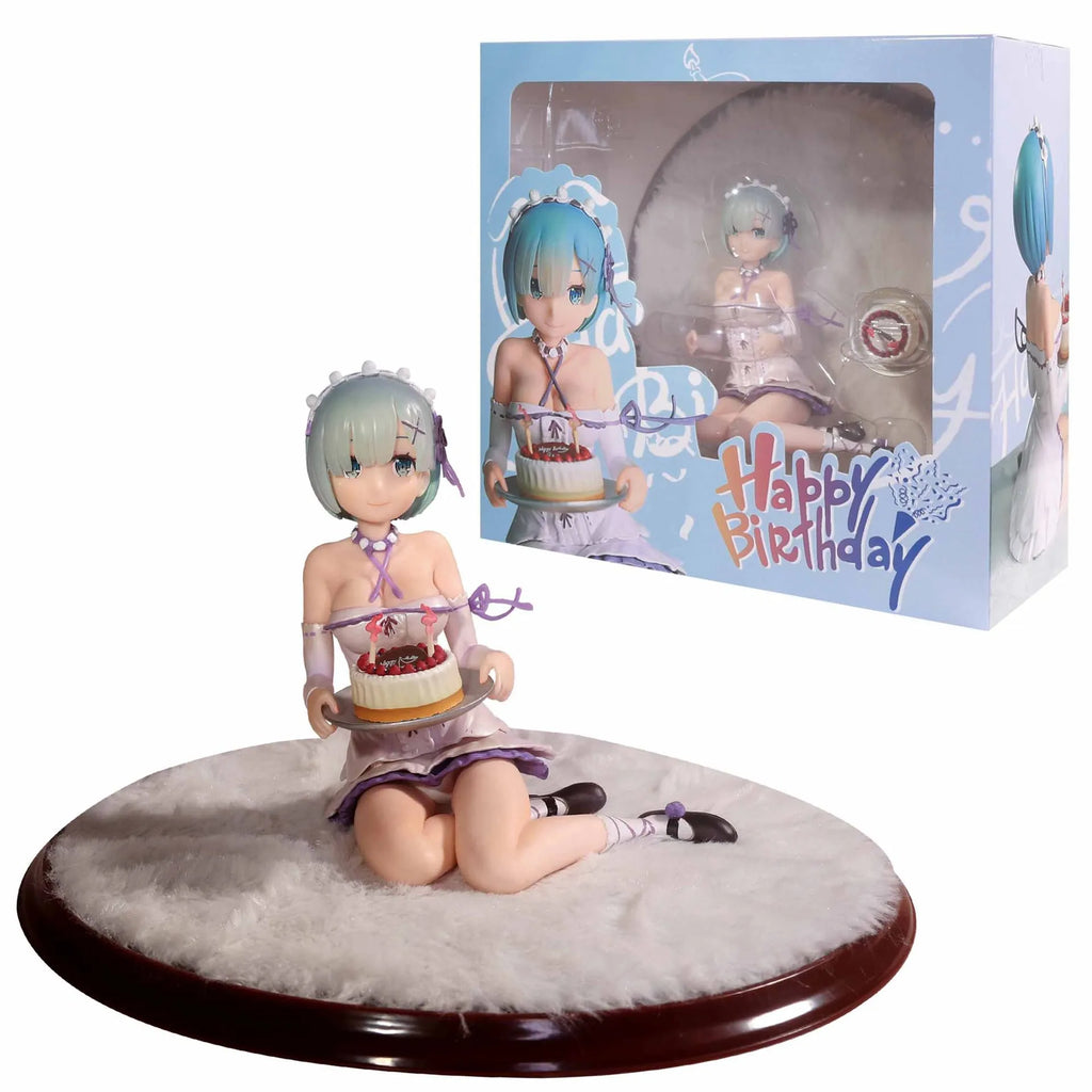 13CM Anime Re:Zero kara Hajimeru Isekai Seikatsu Rem Birthday Cake Happy Birthday Sitting Model Toy Gift Action Figure With Base
