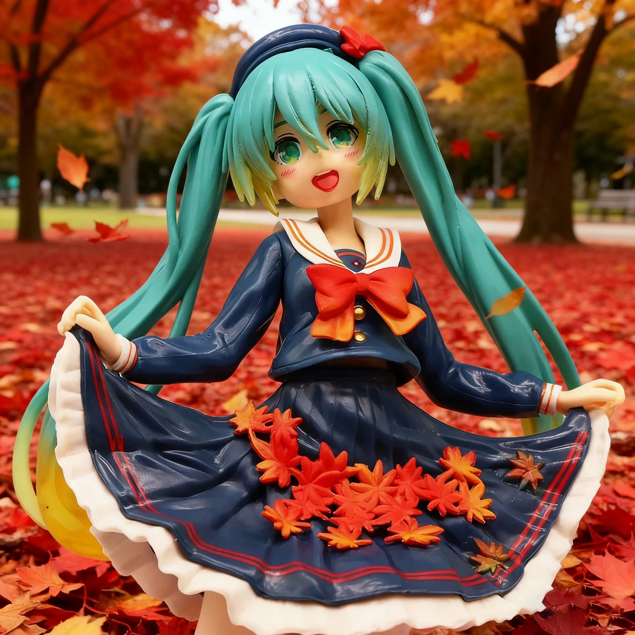 New Hatsune Miku Anime Figure Maple Leaves Seifuku Miku Beauty Girl Statue PVC Action Figurine Collectible Model Toy Gift