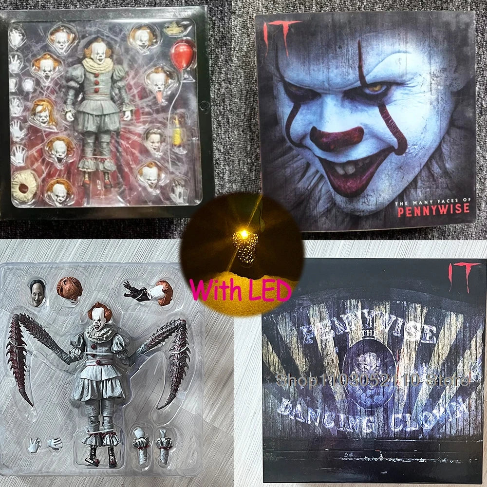 With LED NECA Pennywise Joker Figure Pennywise Joker Bill Toy Doll Horror Halloween Christmas Birthday Gifts In Stock
