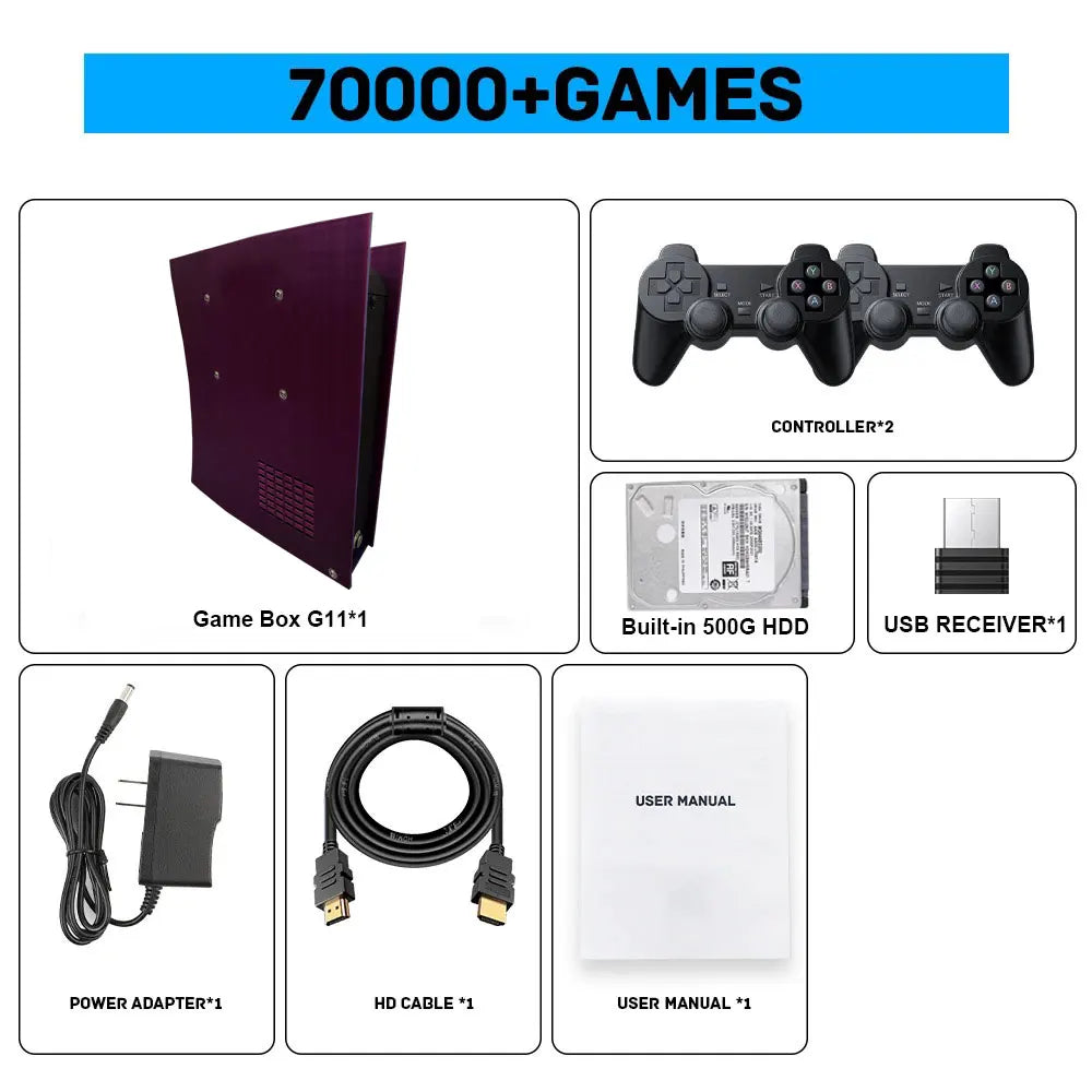 G11 60+Emulators 500GB Retro Game Console Batocera I3-3110M 70000+Games For Wii PS2 PSP GameCube N64 Wireless handle 4K HD TVBox