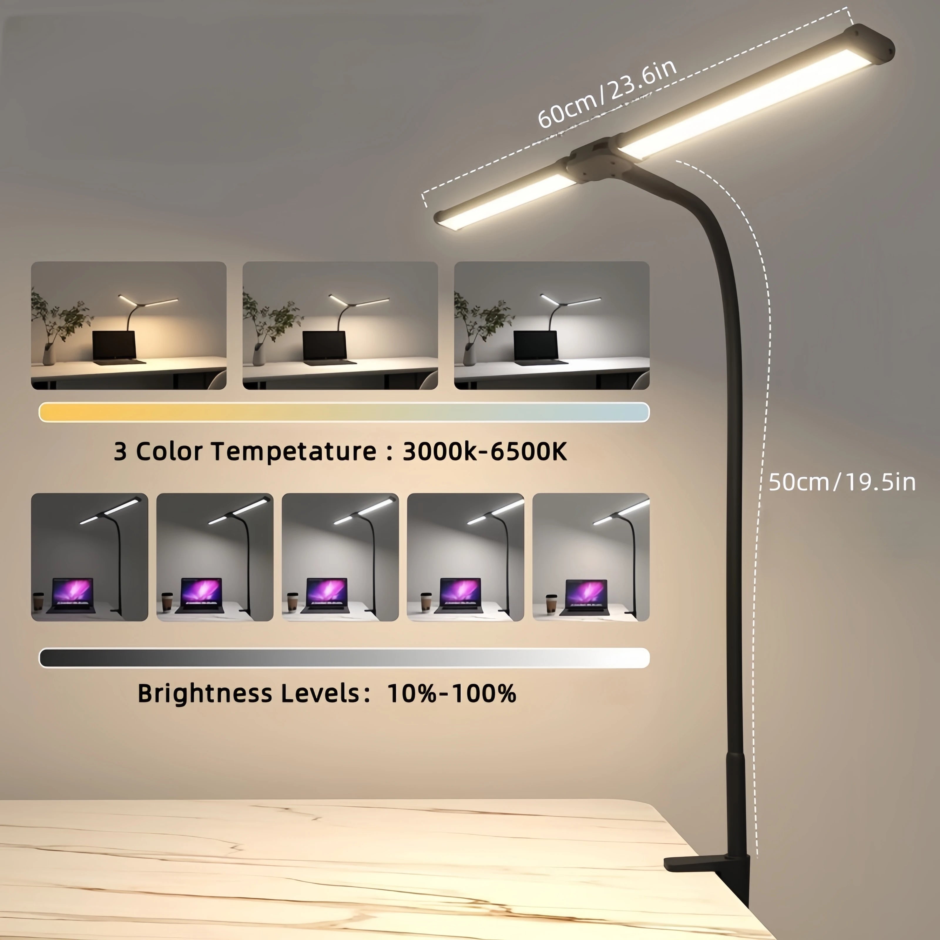Double Head LED Clip Desk Lamp Architect Table Lamp for Home Office Lighting 3 Color Mode and 10 Dimmable Eye Protect Desk lamps