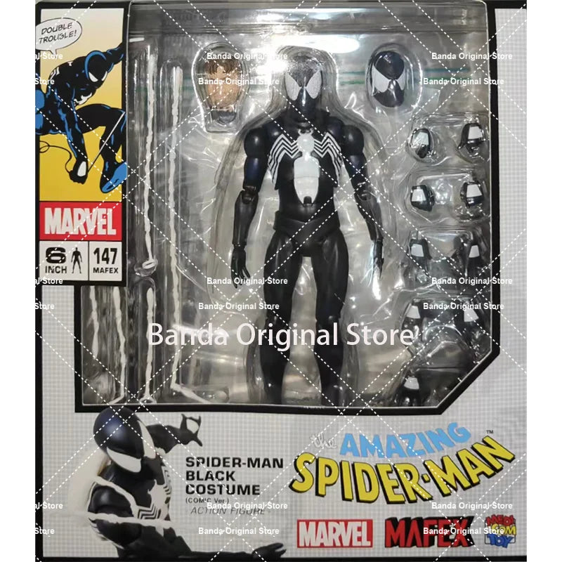 100% In Stock Original Mafex No.147 MAFEX SPIDER MAN BLACK COSTUME COMIC Ver. Anime  Action Collection Figures Model Toys