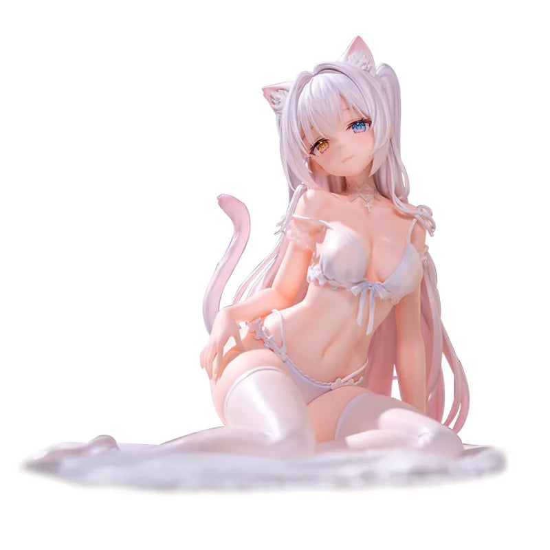 Anime Cat Girl Hanna Figure Original Art White Hair Pajamas Pvc Figurine Desktop Computer Case Decoration Anime Collectors