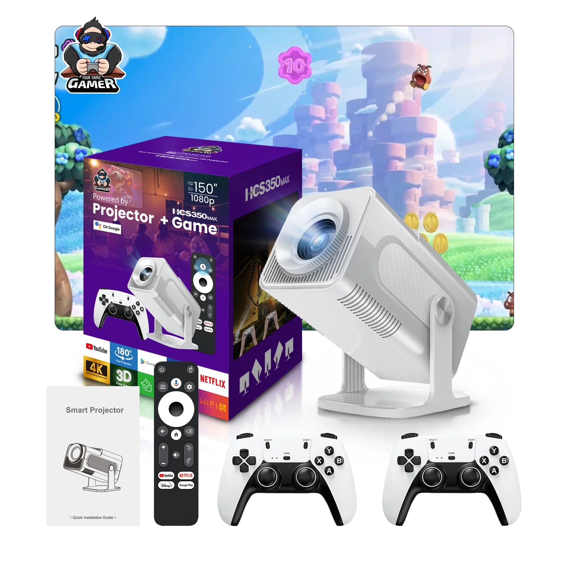 NEU HCS350 MAX Tragbare HD-Video-Retro-Spielkonsolen 10000 Android 11 LCD-Projektor Video Wifi Wireless Gamepad 3D-Heimkino