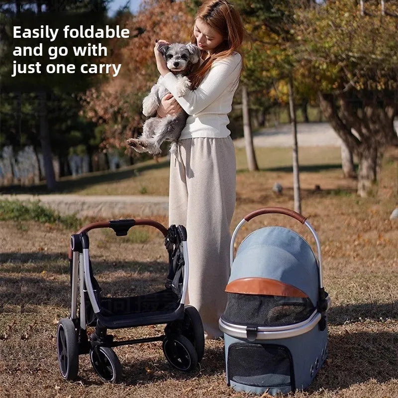 Wholesale Foldable Luxury Fabric Pet Stroller Large Space for Cats and Dogs for Out-Going Puppies Cross-Border Product