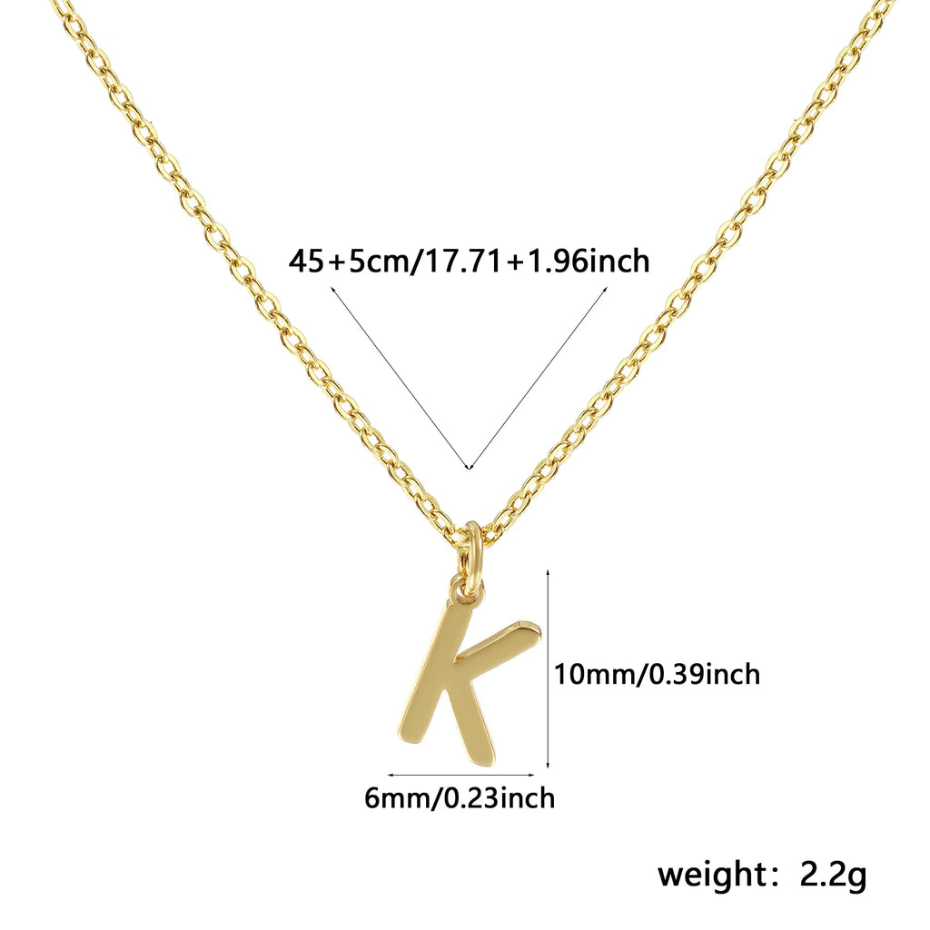 Brass " A-Z " Minimalist Capital Pendant Necklace 18K Real Gold Plated Alphabet Initial Letter Name Jewelry For Women Gift
