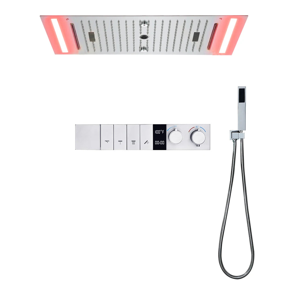 M Boenn Luxuriöses Duschset, Badezimmerarmaturen, intelligente Temperaturanzeige, Druckknopf-Thermostatmischer, Decken-Duschkopf in Schwarz