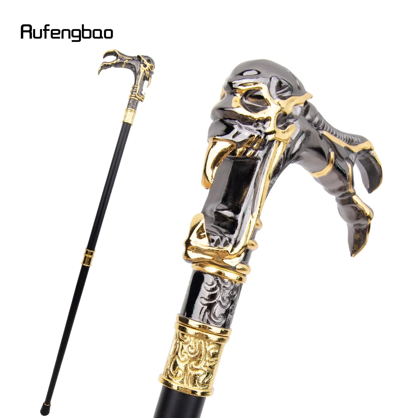 Golden Black Ghost Skull Head Fashion Walking Stick Decorative Vampire Cospaly Vintage Fashionable Cane Halloween Crosier 93cm