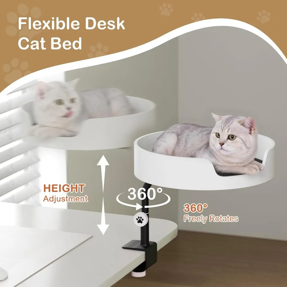 Cat Desk Bed Large Perch Nest with Teaser Easy Install,Space Saving Mount Design,Sturdy Frame,Removable Cushion,Clamp Desktop At