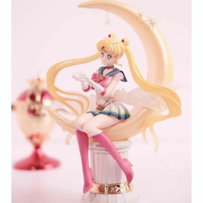 Original Bandai Sailor Moon Anime Action Figurine Kawaii Desktop Ornamental Model Usagi  Animation Periphery Exquisite Toy Gifts