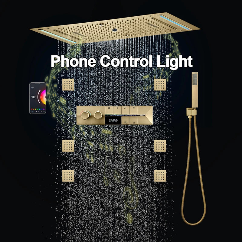 M Boenn Brushed Gold Couple Shower System Smart Temperature Display Thermostatic Mixer Bathroom Faucet Music Showers Experience