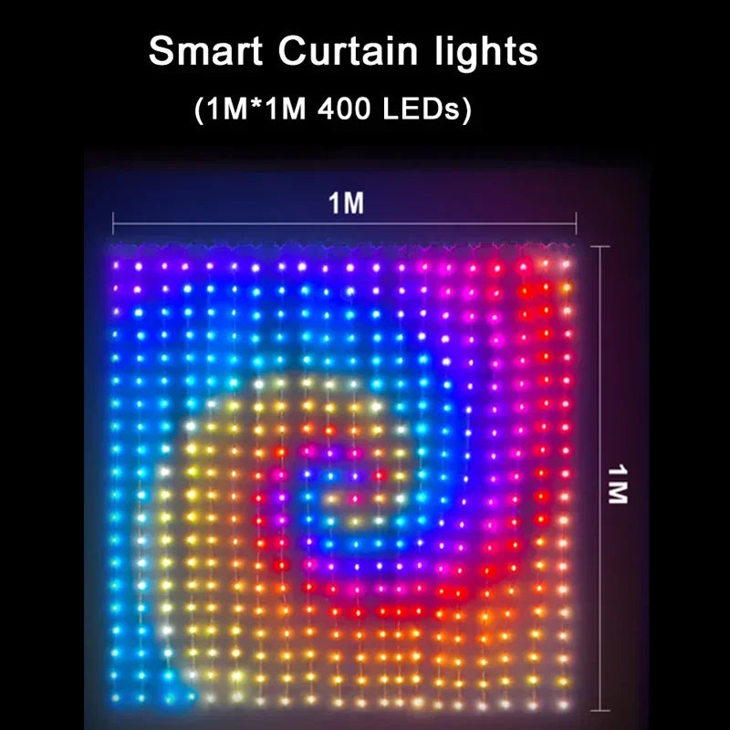 LED Decoration RGB curtain Smart Lights App Controlled String Fairy Lights DIY Pattern and Text Programmable Music Sync Reote