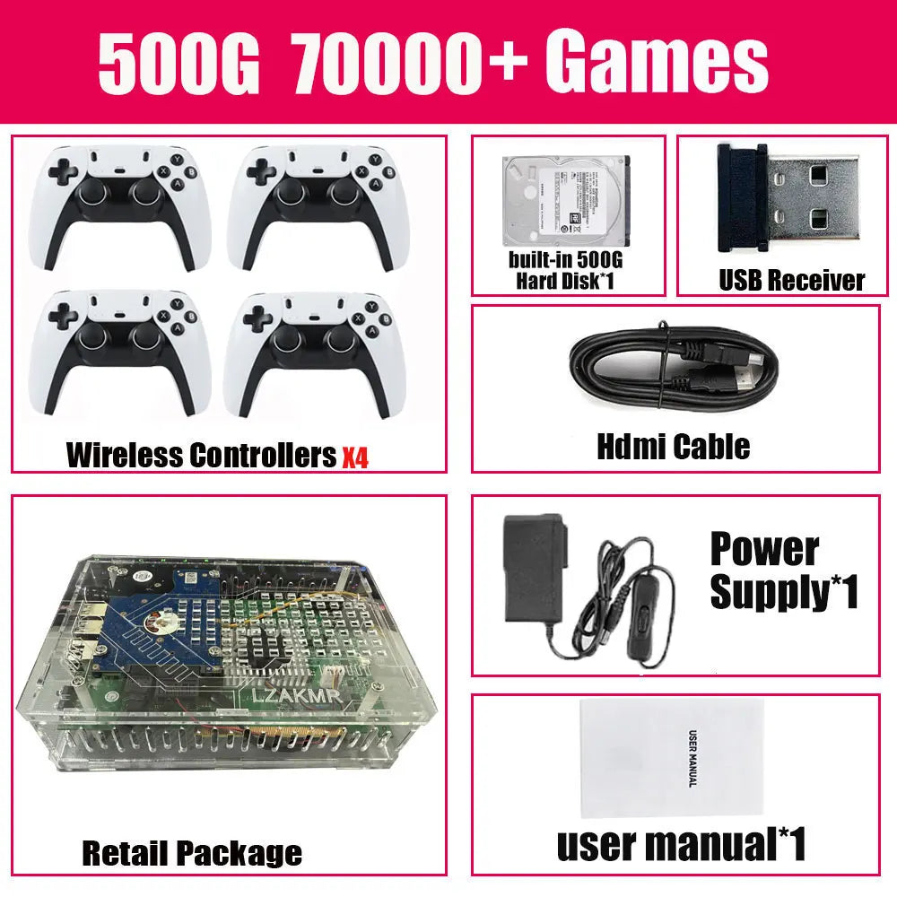 Retro U99 PRO Game Console 500GB Gaming HDD Window+Batocera 3865U 70000+Games For Wii PS2 XBOX PSP GameCube N64 Wireless handle