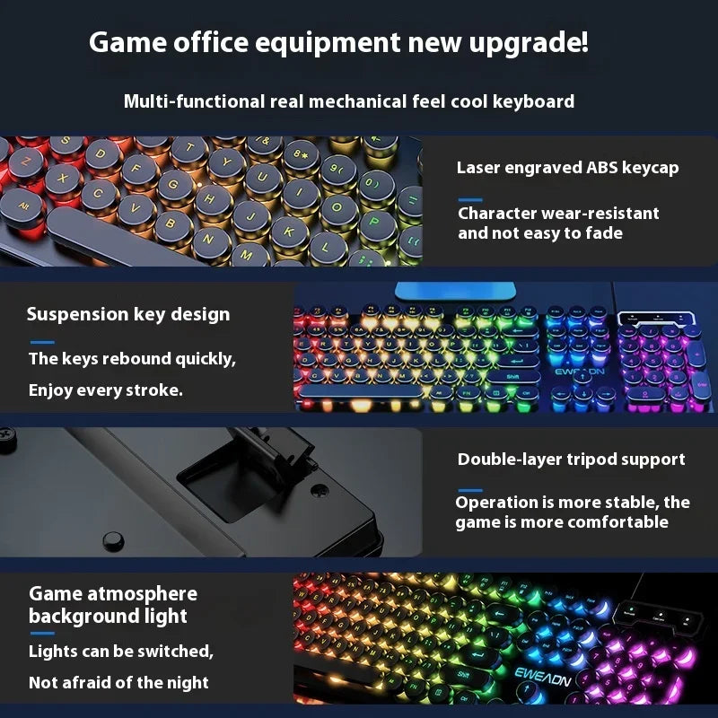 Пънк стил механична клавиатура 104 клавиша USB кабелна геймърска клавиатура RGB подсветка за компютър, лаптоп, геймъри, кабелна клавиатура Plug and Play