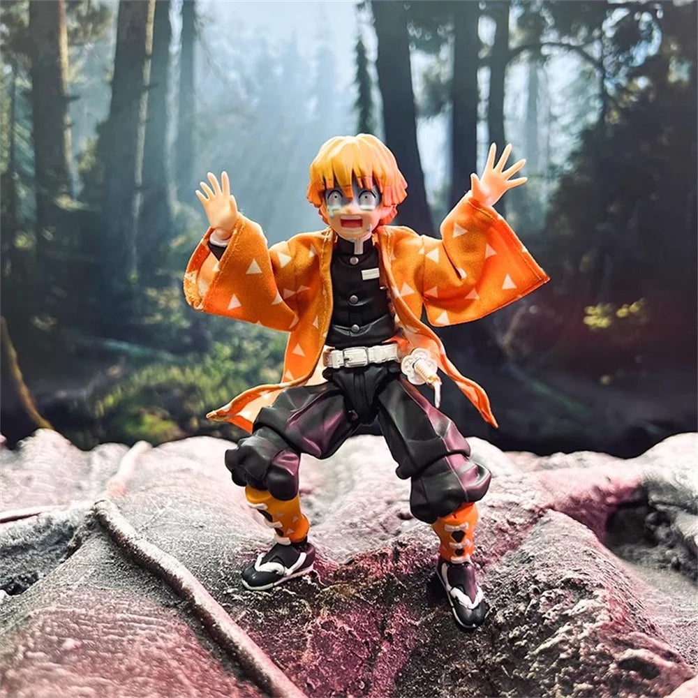 1/12 Мащаб Demon Slayer Мъжки герой Агацума Зеницу, платнено жълто дълго палто, подходящо за 6-инчова FIGMA екшън фигурка, тяло