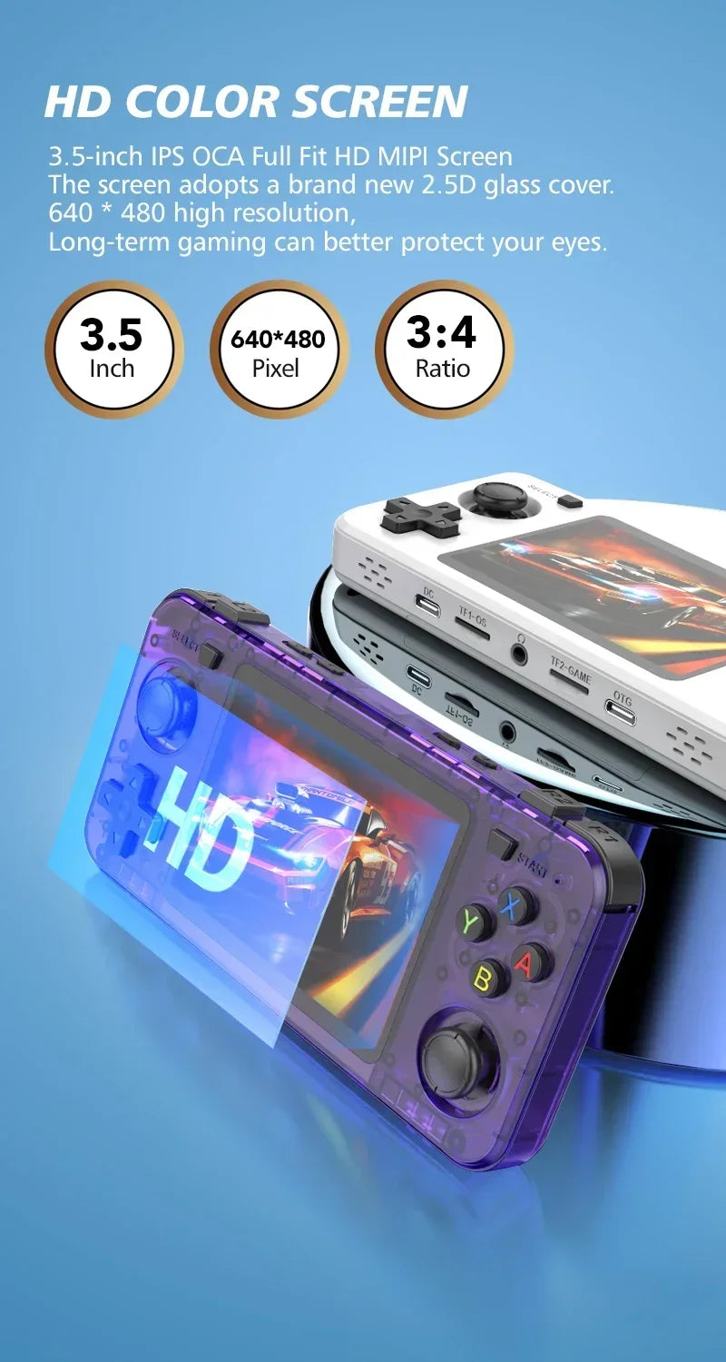 New R36H Handheld Game Console 3.5-inch IPS Screen Linux RK3326 Retro Video Games Player 3000 mAh 64G 10000+ Classic Game