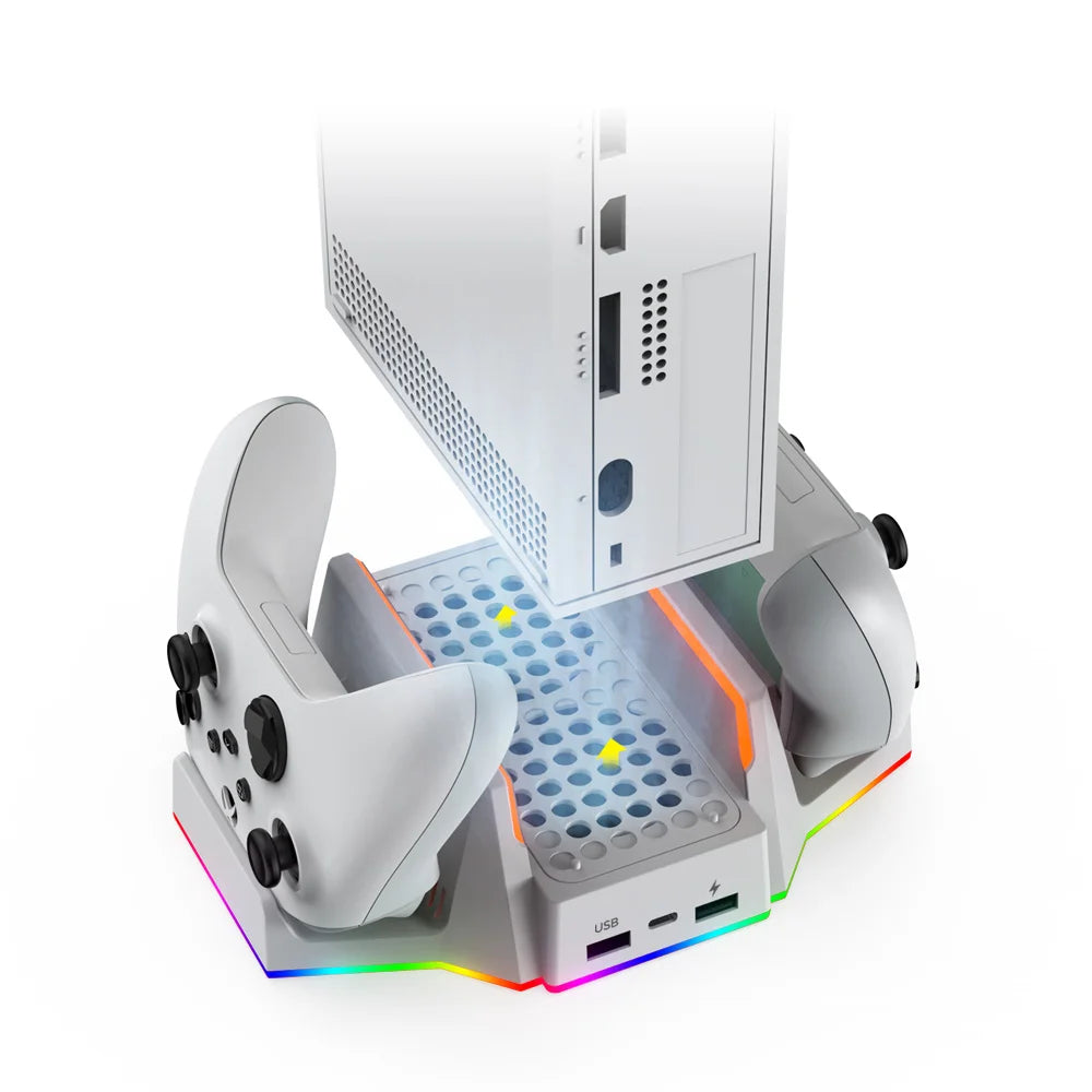 Dobe für Xbox Series S RGB Vertikaler Lüfterständer mit Dual-Controller-Ladegerät Akkupack Ladedock Xbox SS TYX-0663D