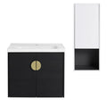 24" Wall-Mounted Bathroom Vanity With Ceramic Sink and Side Cabinet, Soft Close Doors, Combination Cabinet(KD-Packing)