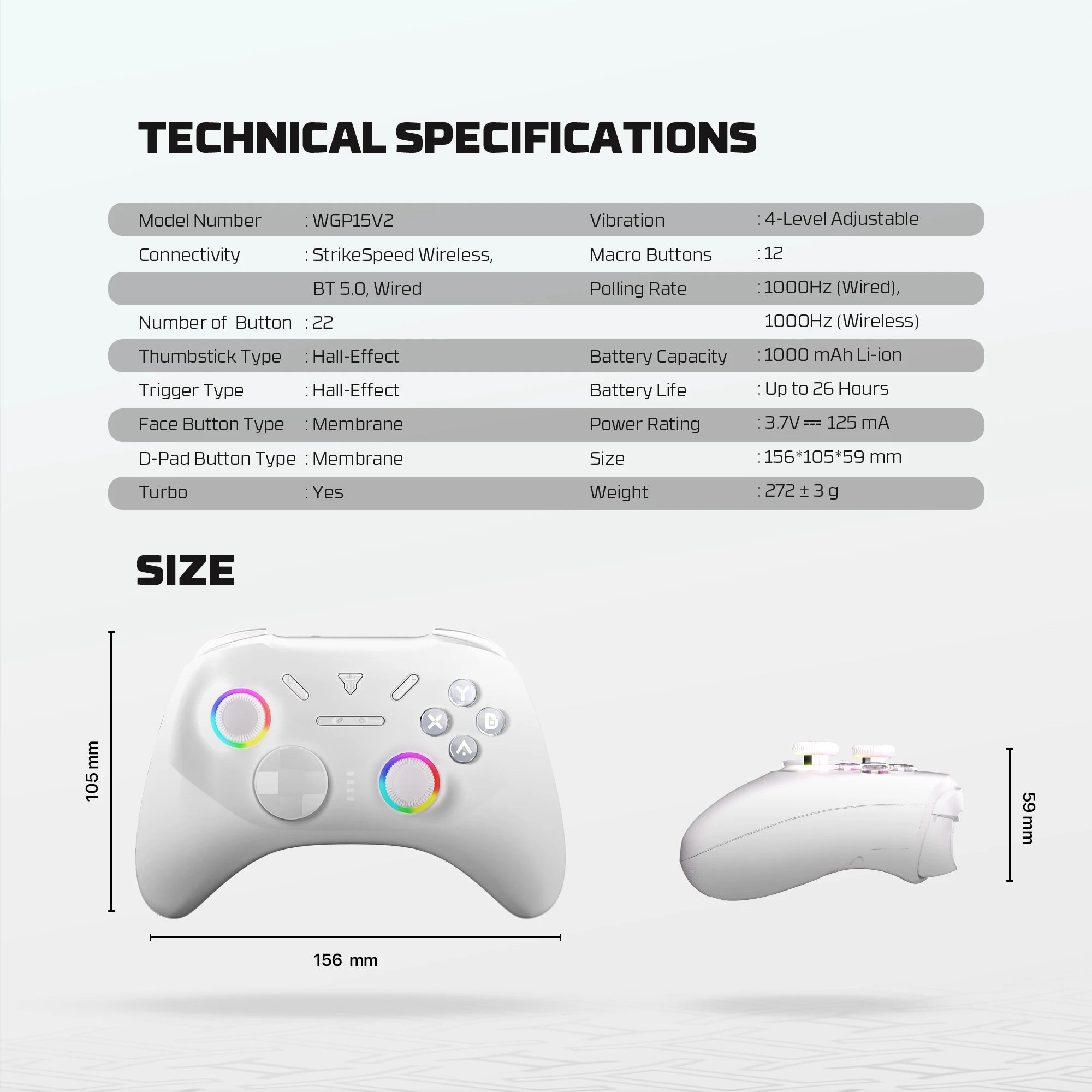 FANTECH WGP15 V2 Wireless Gamepad Hall Effect Joysticks Triggers RGB Light 1000HZ Gaming Controller For PC/Switch/Phone/TV