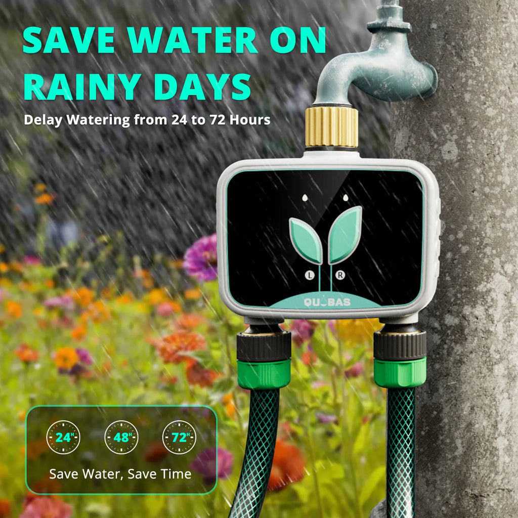 2-Zone Smart Water Timer for Garden Hose with APP Remote Control, Manual Watering, Rain Delay Watering, for Lawn, Garden