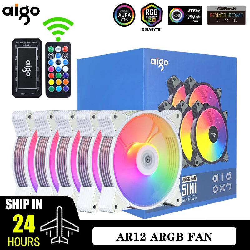Aigo AR12 Weiß 120mm PC Computer Gehäuselüfter Kühlung Kühler 6PIN Einstellbare RGB Led 12cm Stumm Ventilador Geschwindigkeit Einstellen 5V ARGB Fans