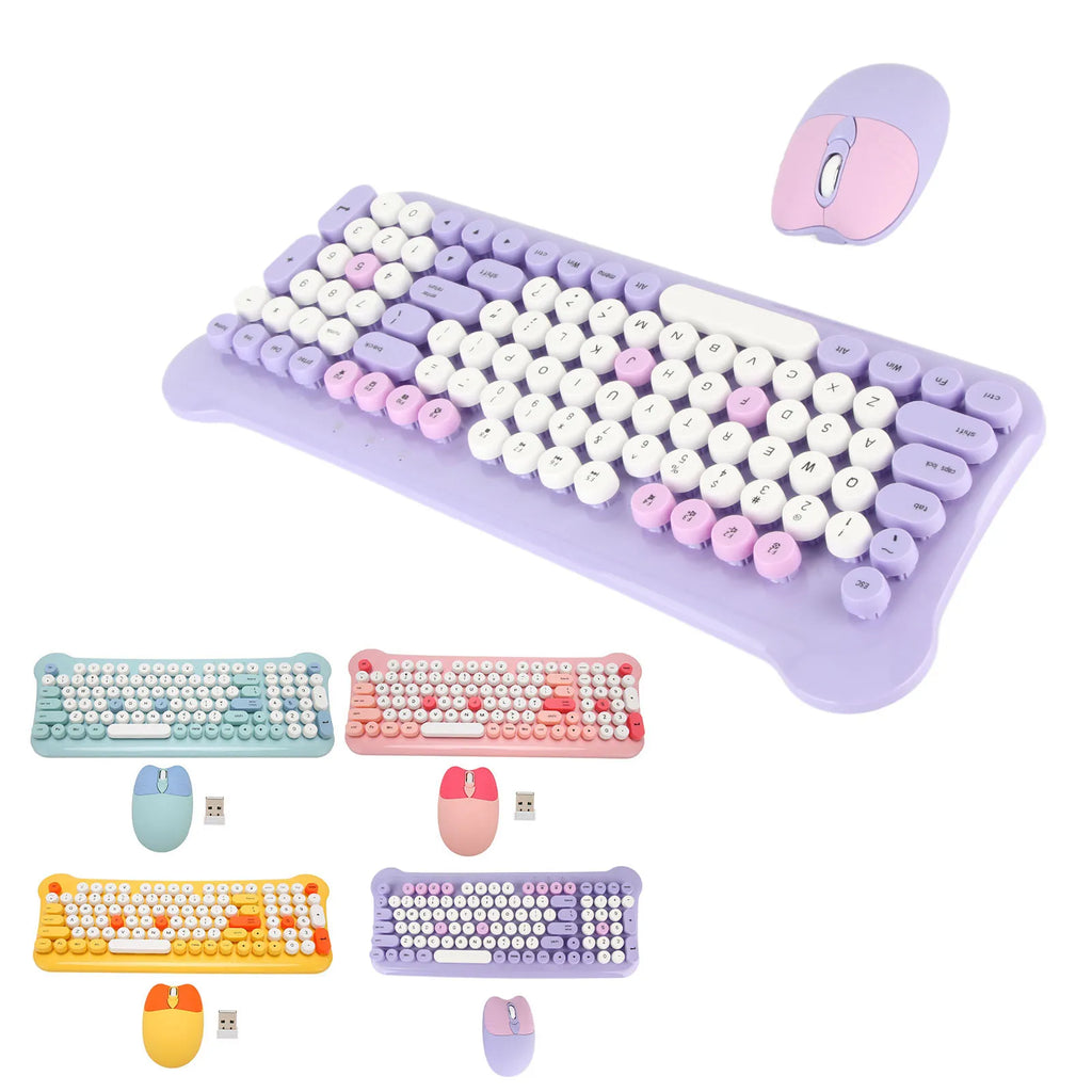 Colorful Keyboard and Mouse Plug and Play Wireless Keyboard and Mouse Set Responsive with Round Keycaps for Laptops PC Desktops
