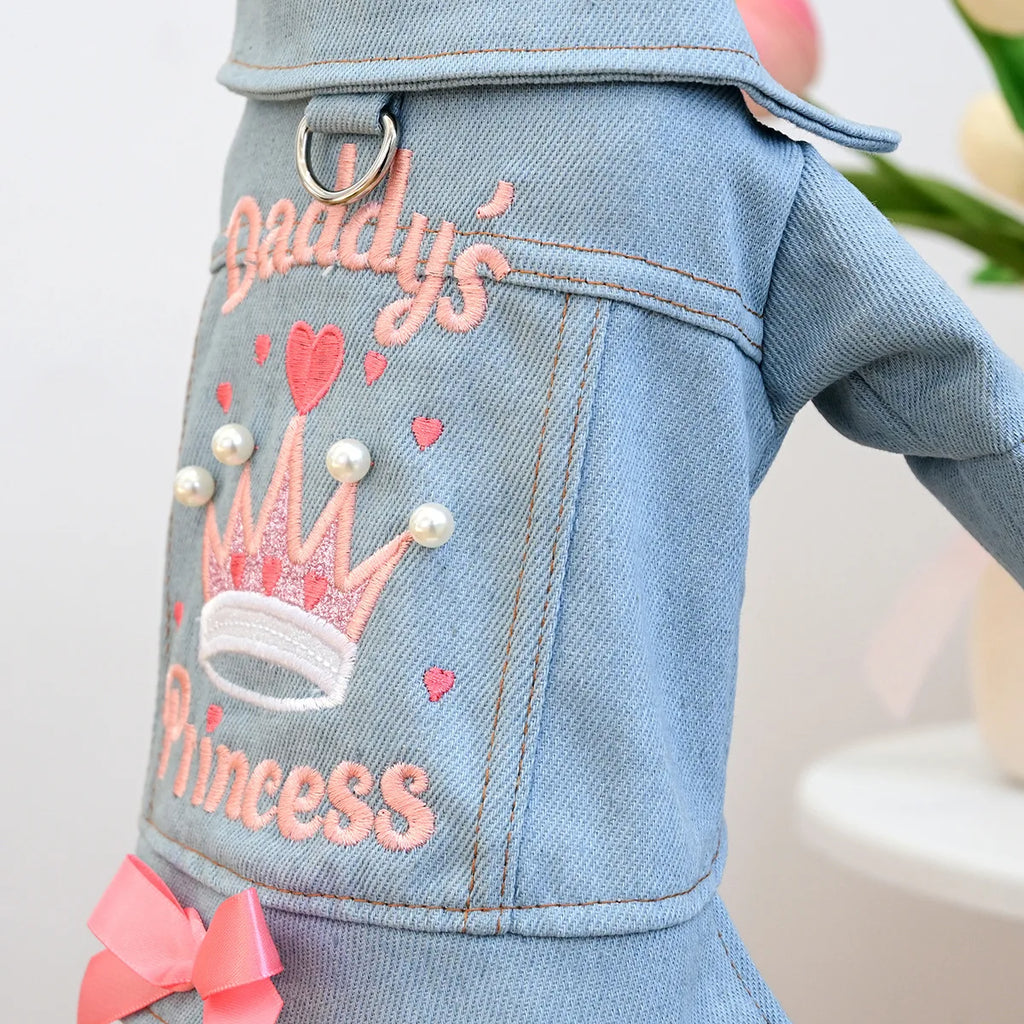 Jeansjacke für Hunde, Kronprinzessin, Geburtstagskostüm, Haustierbekleidung, langärmliger Jeansmantel mit D-Ring, Kleidung für kleine und mittelgroße Hunde