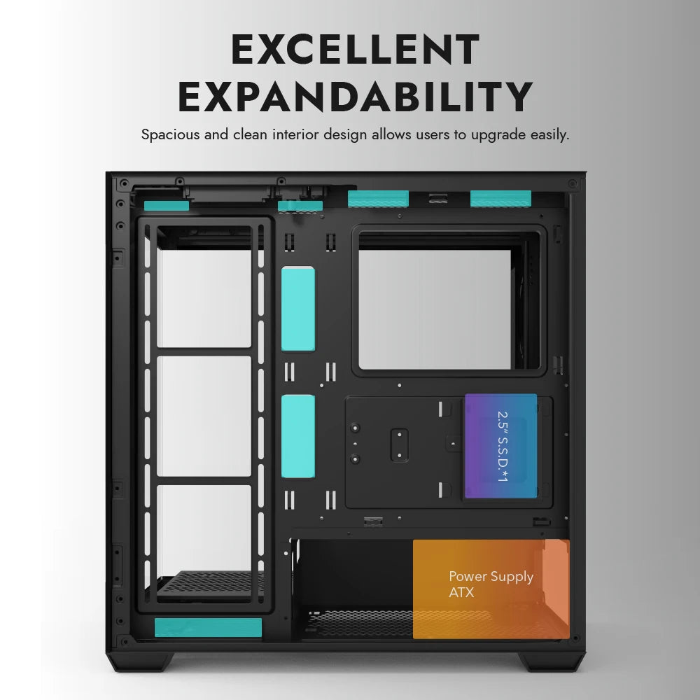 Aigo AS900 PC Case 270° Panoramic Design ATX M-ATX ITX Sea View Room Side Transparent Desktop Chassis Diy Gaming Computer Case