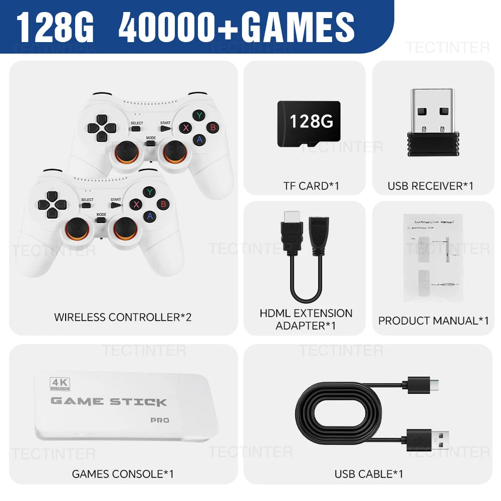 Mini TV 4K Game Stick M15 Pro Retro Video Game Console 20000+ Games Handheld Game Player with Wireless Gamepad Controller